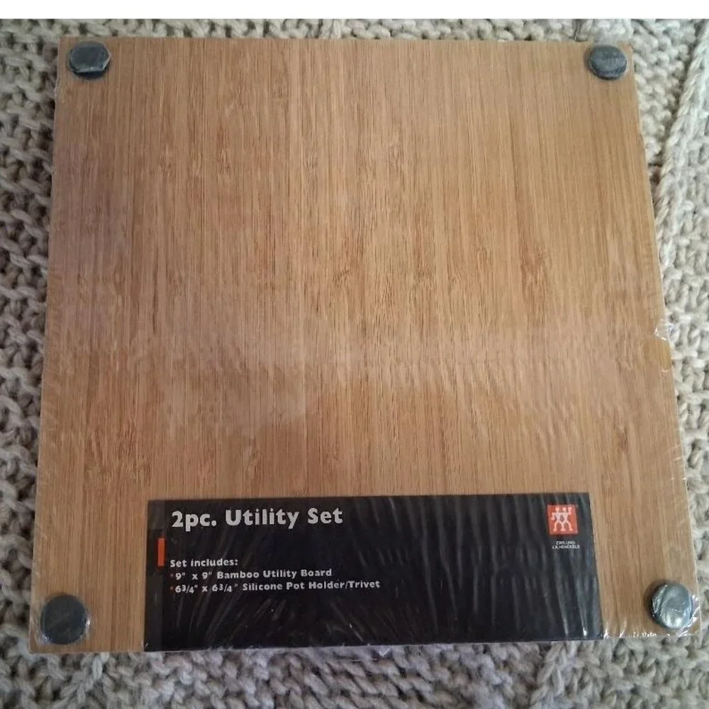 Sealed J.A. Henckels 2-Piece Utility Set W/ Bamboo Cutting Board & Orange Silico